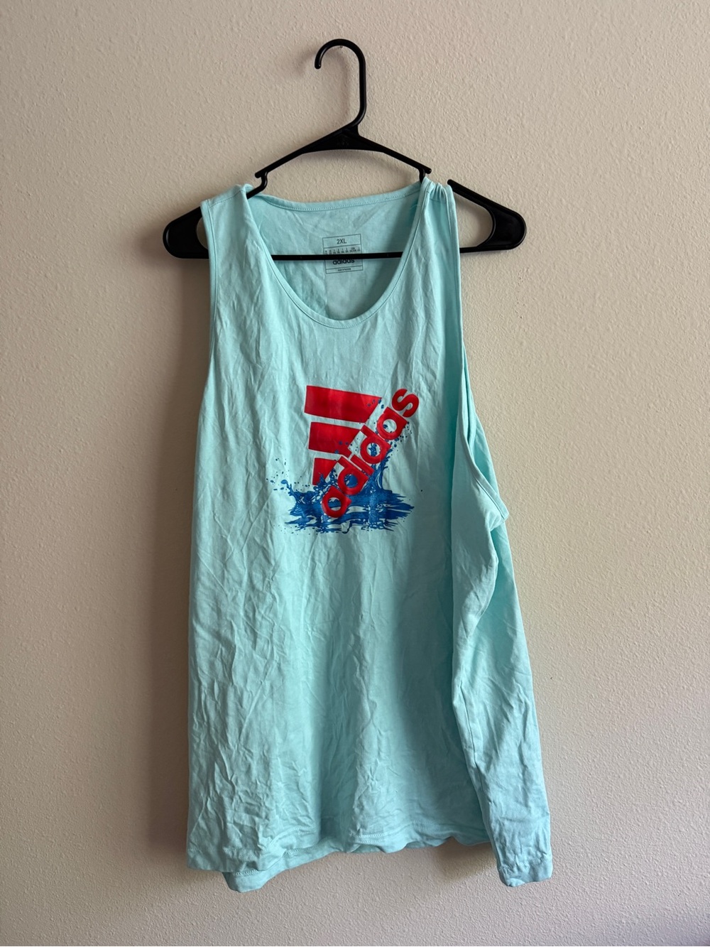 adidas Light Aqua Tank Cover-Up with Red Logo